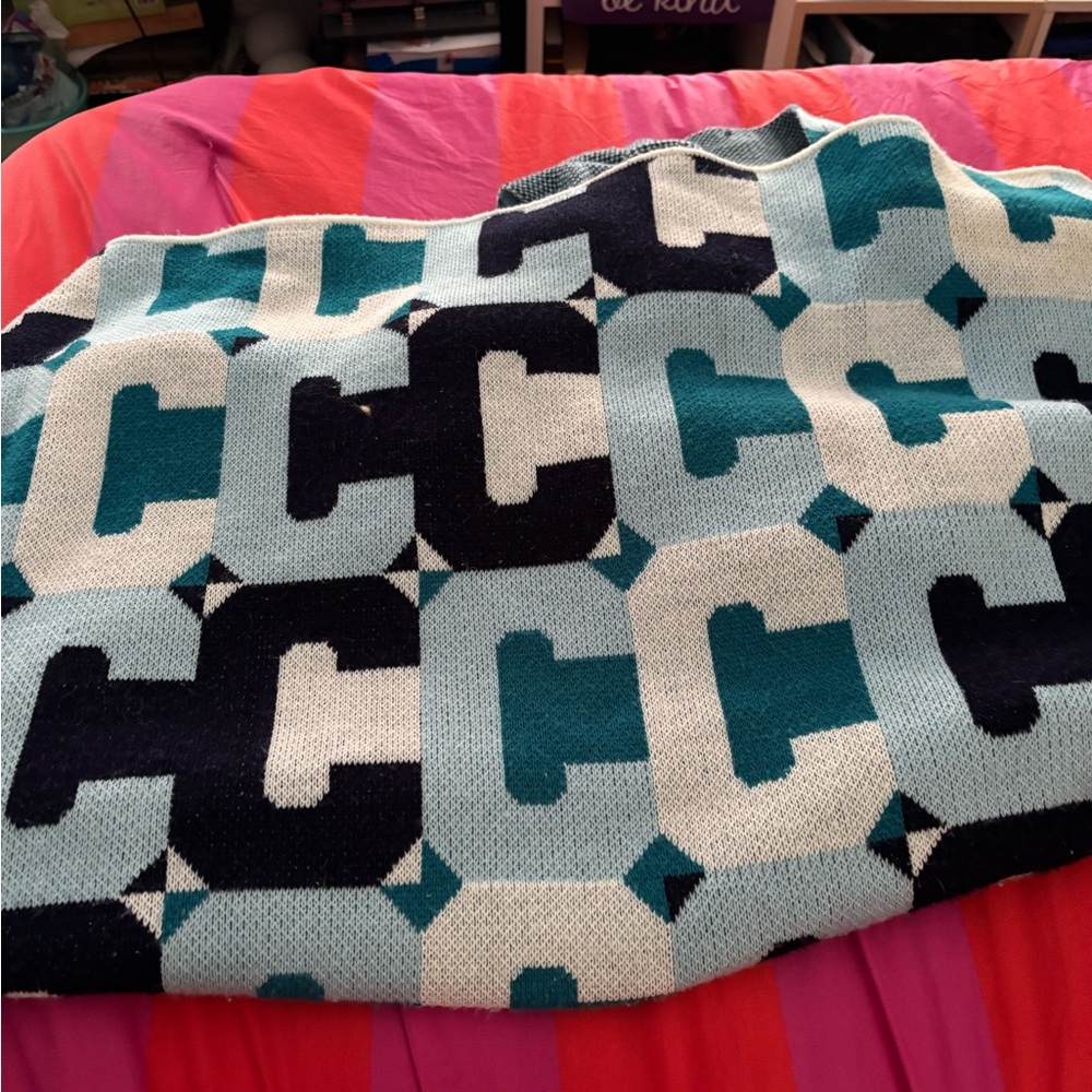 BaubleBar Teal, Navy, Cream Knit Throw